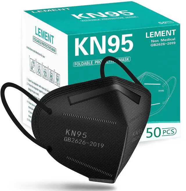 Main image of LEMENT 50pcs KN95 Face Mask Black 5 Layer Cup Dust Safety Masks Filter Efficiency95% Breathable Elastic Ear Loops Black Masks