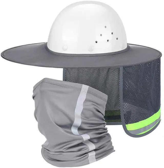Main image of SATINIOR 2Pcs Hard Hat Sun Shade, High Visibility Full Brim Mesh Sun Visor Neck Protection,Reflective Strip Neck Gaiter Bandana Face Scarf for Construction Helmet Hardhat Accessories(Grey)