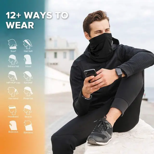Alt view image 5 of 7 - VULKIT 2 Pack Neck Gaiter Face Mask Scarf Reusable Bandanas Tube UV Protection Headwear Balaclava Outdoor Sport for Men and Women White