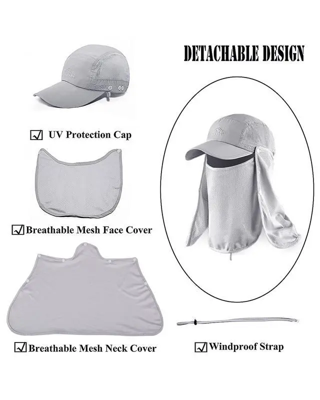 Alt view image 2 of 5 - ELLEWIN Outdoor Sun Hat for Men Women UPF 50+ Fishing UV Hat with Neck Flap Face Cover for Sun Protection