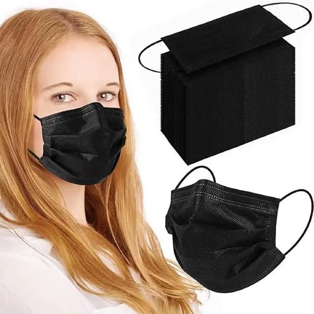 Main image of SDIW 100Pcs Black Disposable Face Mask, 3 Ply Black Face Masks with Soft Elastic Ear loops