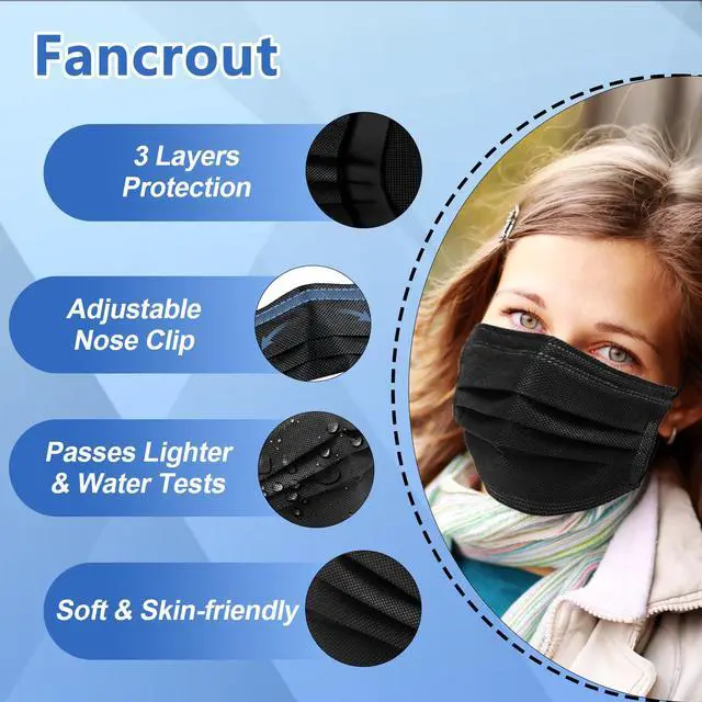 Alt view image 3 of 6 - SDIW 100Pcs Black Disposable Face Mask, 3 Ply Black Face Masks with Soft Elastic Ear loops