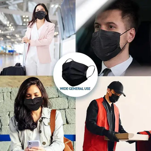 Alt view image 5 of 6 - SDIW 100Pcs Black Disposable Face Mask, 3 Ply Black Face Masks with Soft Elastic Ear loops