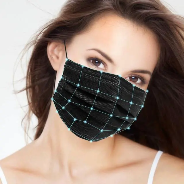 Alt view image 4 of 6 - SDIW 100Pcs Black Disposable Face Mask, 3 Ply Black Face Masks with Soft Elastic Ear loops