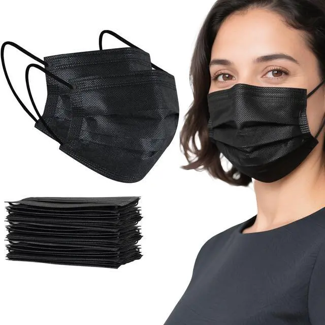 Main image of akgk 100Pcs Disposable Face Masks, Black Face Mask, 3 Ply Disposable Mask
