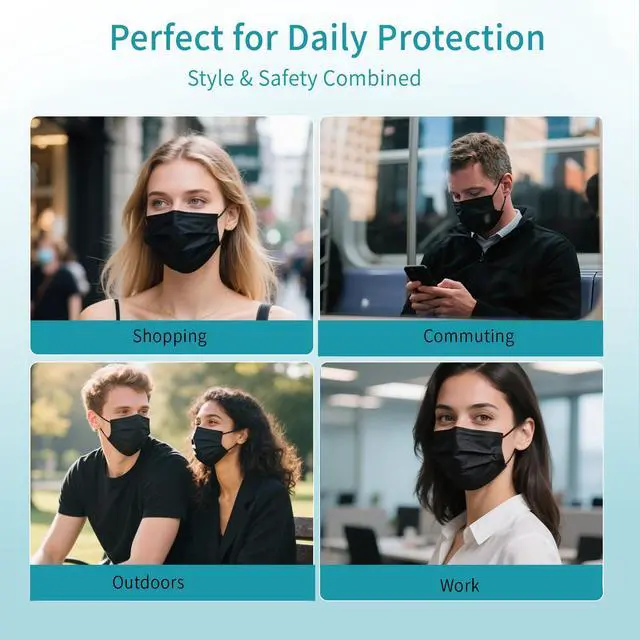 Alt view image 6 of 7 - akgk 100Pcs Disposable Face Masks, Black Face Mask, 3 Ply Disposable Mask