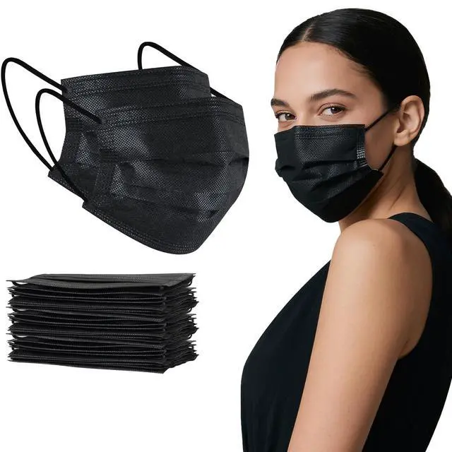 Alt view image 7 of 7 - akgk 100Pcs Disposable Face Masks, Black Face Mask, 3 Ply Disposable Mask