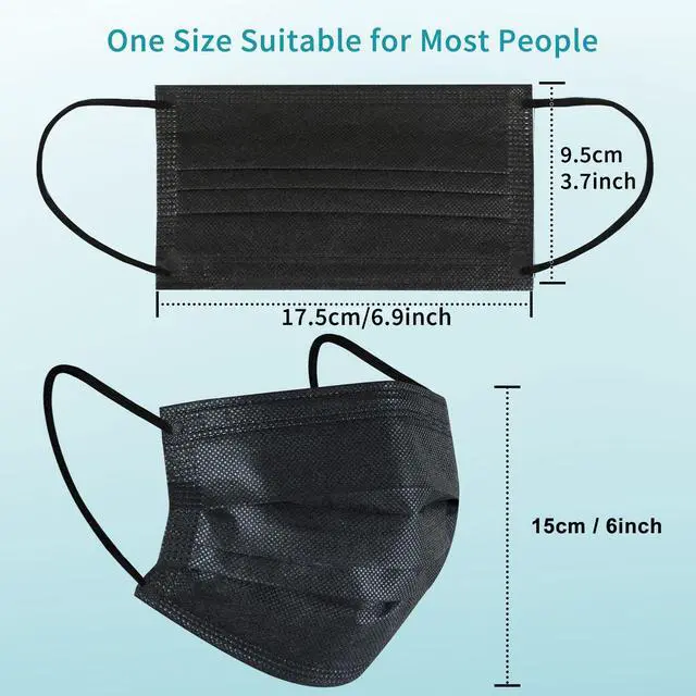 Alt view image 5 of 7 - akgk 100Pcs Disposable Face Masks, Black Face Mask, 3 Ply Disposable Mask