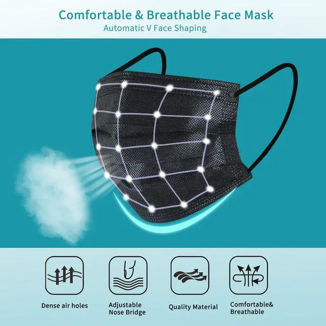 Alt view image 3 of 7 - akgk 100Pcs Disposable Face Masks, Black Face Mask, 3 Ply Disposable Mask