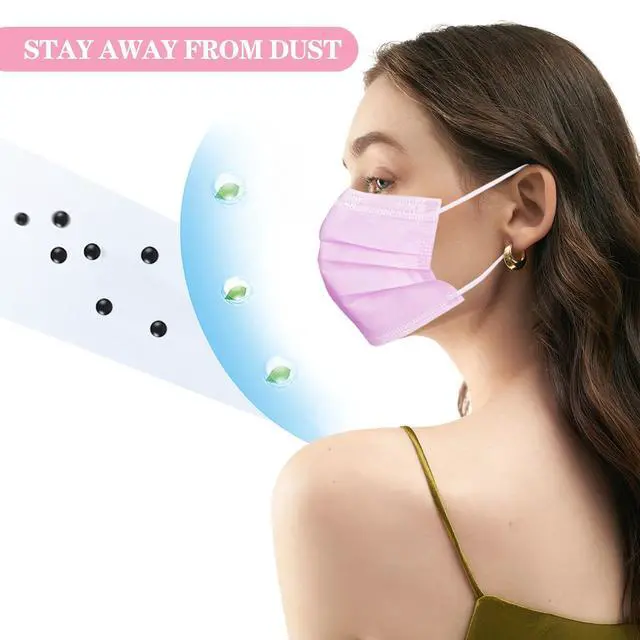 Alt view image 5 of 7 - DC-BEAUTIFUL 100 Pcs Pink Disposable 3 Ply Earloop Face Masks,Fit for Adults