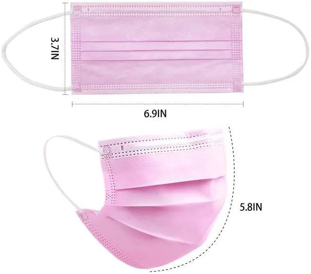 Alt view image 6 of 7 - DC-BEAUTIFUL 100 Pcs Pink Disposable 3 Ply Earloop Face Masks,Fit for Adults