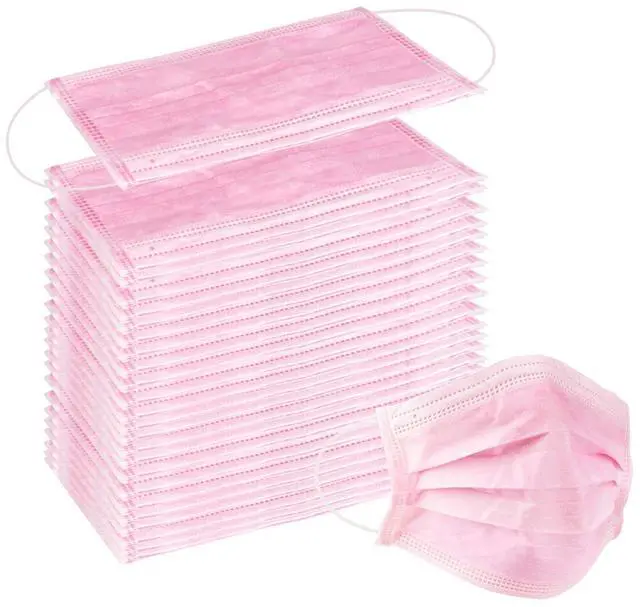 Main image of Wecolor 100 Pcs Pink Masks, Disposable Face Mask, 3 Ply Protection Masks