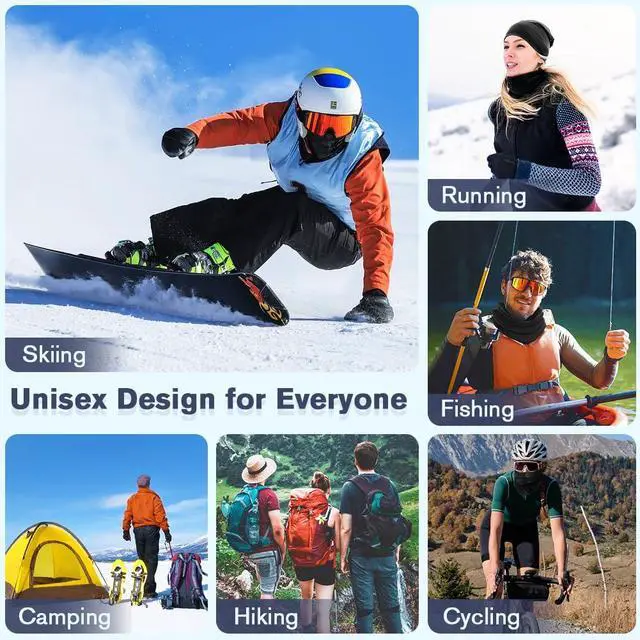 Alt view image 7 of 7 - Apidgrowth 1Pack Winter Neck Gaiter Warmer - Face Cover Scarf Windproof Fleece for Men & Women Sport Outdoors Skiing Fishing Hiking Cycling Christmas Gift Black