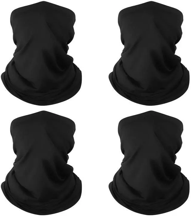 Main image of 4 Pack Neck Gaiter Breathable Bandana Mask for Outdoor Protection, Washable Reusable Cooling Gator Mask Face Scarf Cover Protect from Dust Sun for Men Women Fishing Cycling Running Black