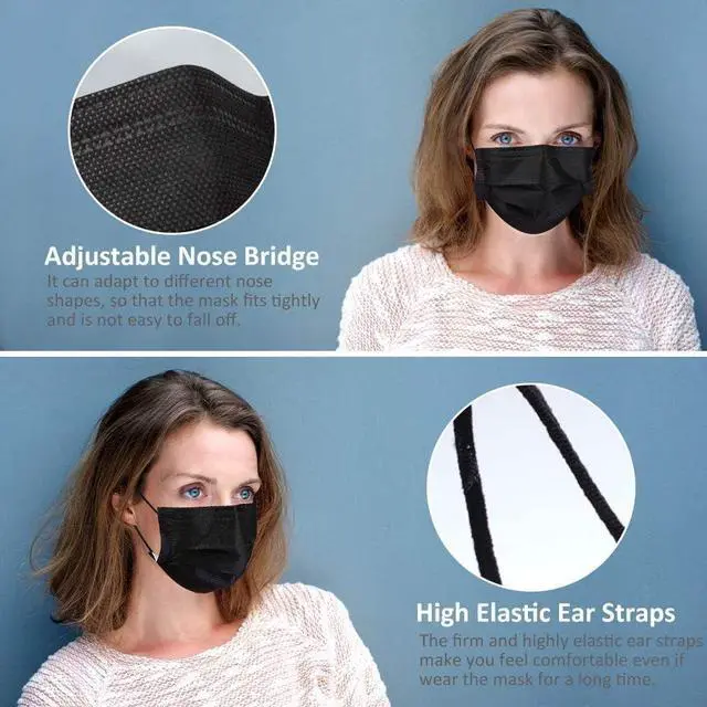 Alt view image 3 of 7 - LEMENT 100 Pcs Disposable Face Masks, 3 Ply Face Masks Black Disposable Mask, (Disposable face mask)