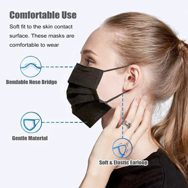 Alt view image 4 of 7 - LEMENT 100 Pcs Disposable Face Masks, 3 Ply Face Masks Black Disposable Mask, (Disposable face mask)