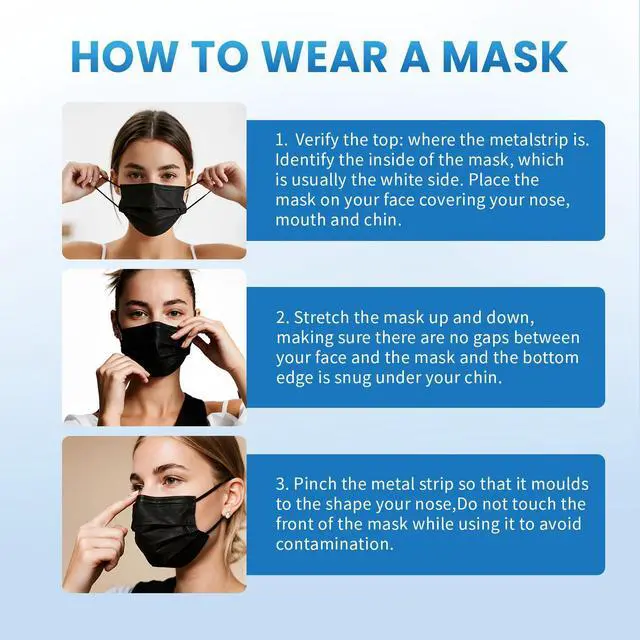 Alt view image 6 of 7 - Borje Disposable Face Mask, 100 PCS Black Masks, 3 Ply Protection Face Masks