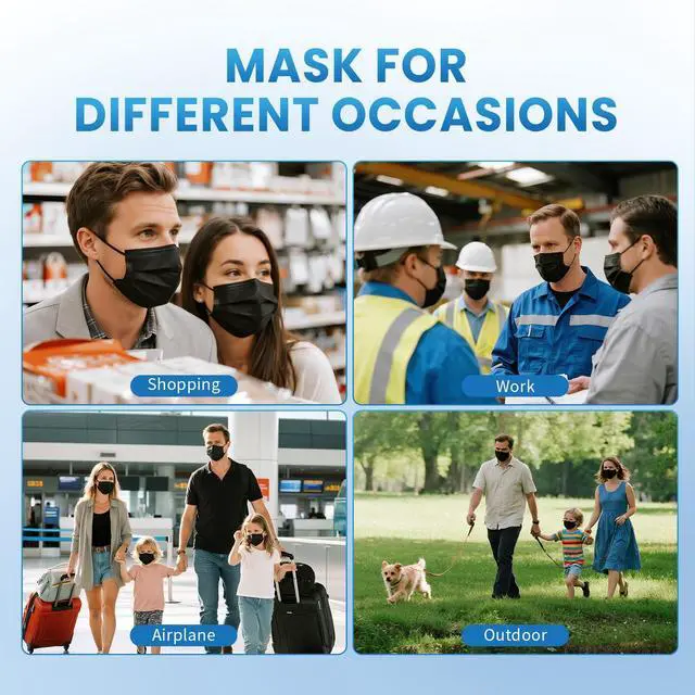 Alt view image 7 of 7 - Borje Disposable Face Mask, 100 PCS Black Masks, 3 Ply Protection Face Masks