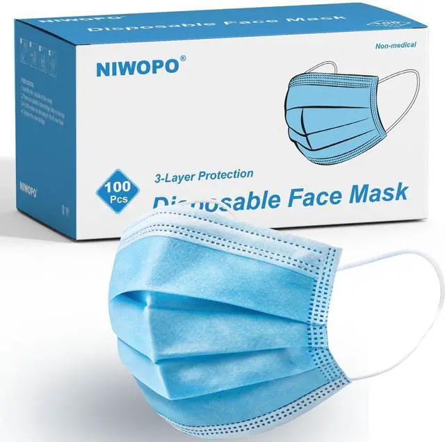 Main image of Disposable Face Masks 100 Pack, 3 Ply Breathable Filter Mask with Adjustable Nose Clip & Soft Elastic Ear Loops, Lightweight Protection for Travel, Office, School,Blue