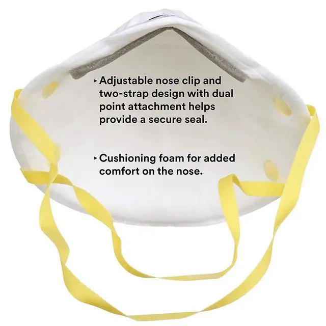 Alt view image 3 of 7 - 3M 8210 Particulate Respirator, N95, Pack of 20 Disposable Respirators, NIOSH APPROVED, Two-Strap Cup Style Design, Lightweight with Cushioning Nose Foam
