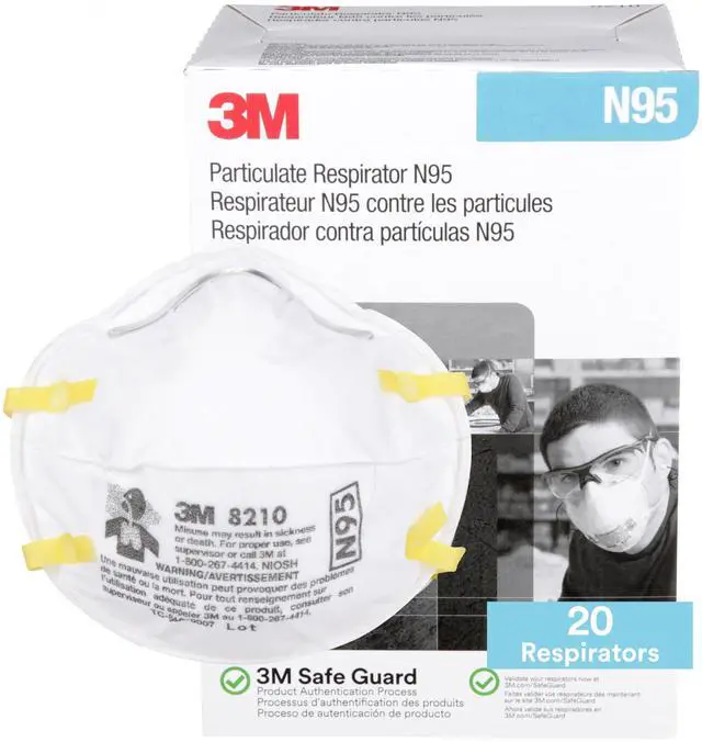 Main image of 3M 8210 Particulate Respirator, N95, Pack of 20 Disposable Respirators, NIOSH APPROVED, Two-Strap Cup Style Design, Lightweight with Cushioning Nose Foam