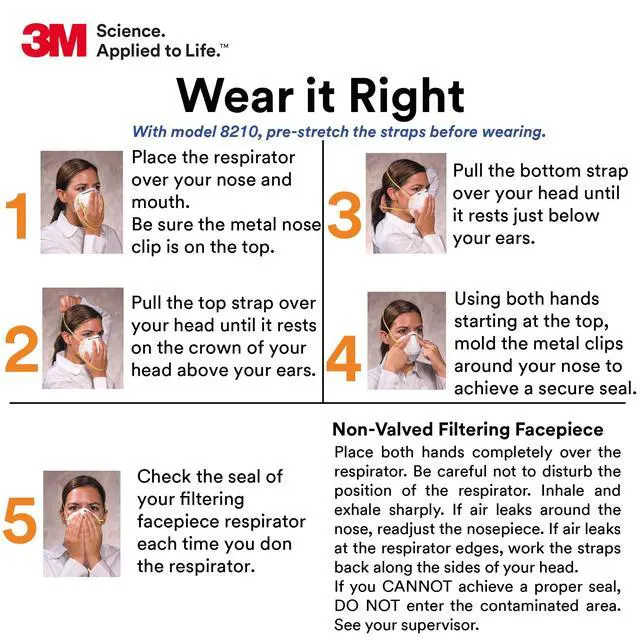 Alt view image 5 of 7 - 3M 8210 Particulate Respirator, N95, Pack of 20 Disposable Respirators, NIOSH APPROVED, Two-Strap Cup Style Design, Lightweight with Cushioning Nose Foam