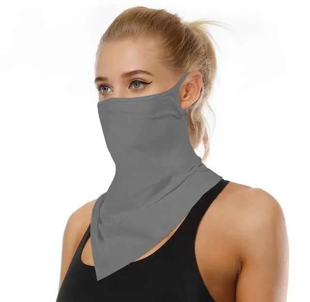 Main image of YAYOUREL Solid Gray Grey Neck Gaiter Face Mask Covering Bandanas for Men Women Summer UV Face Scarf Mask Cover Ear Loop Hole Triangle Facemask Headwear for Fishing Running Cycling Hiking