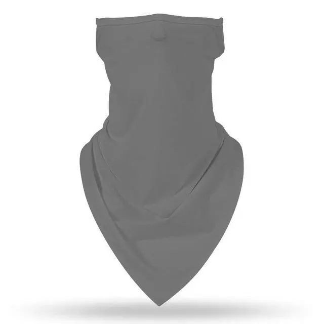 Alt view image 3 of 7 - YAYOUREL Solid Gray Grey Neck Gaiter Face Mask Covering Bandanas for Men Women Summer UV Face Scarf Mask Cover Ear Loop Hole Triangle Facemask Headwear for Fishing Running Cycling Hiking