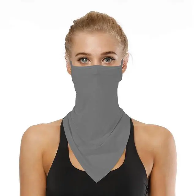 Alt view image 2 of 7 - YAYOUREL Solid Gray Grey Neck Gaiter Face Mask Covering Bandanas for Men Women Summer UV Face Scarf Mask Cover Ear Loop Hole Triangle Facemask Headwear for Fishing Running Cycling Hiking