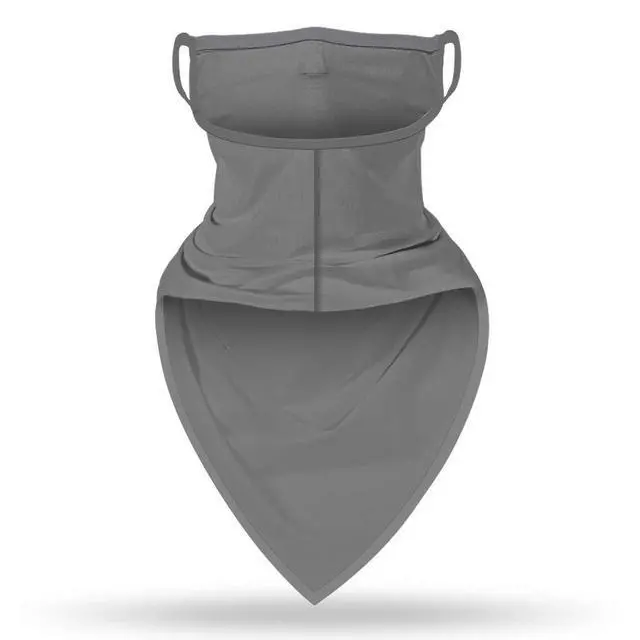 Alt view image 4 of 7 - YAYOUREL Solid Gray Grey Neck Gaiter Face Mask Covering Bandanas for Men Women Summer UV Face Scarf Mask Cover Ear Loop Hole Triangle Facemask Headwear for Fishing Running Cycling Hiking
