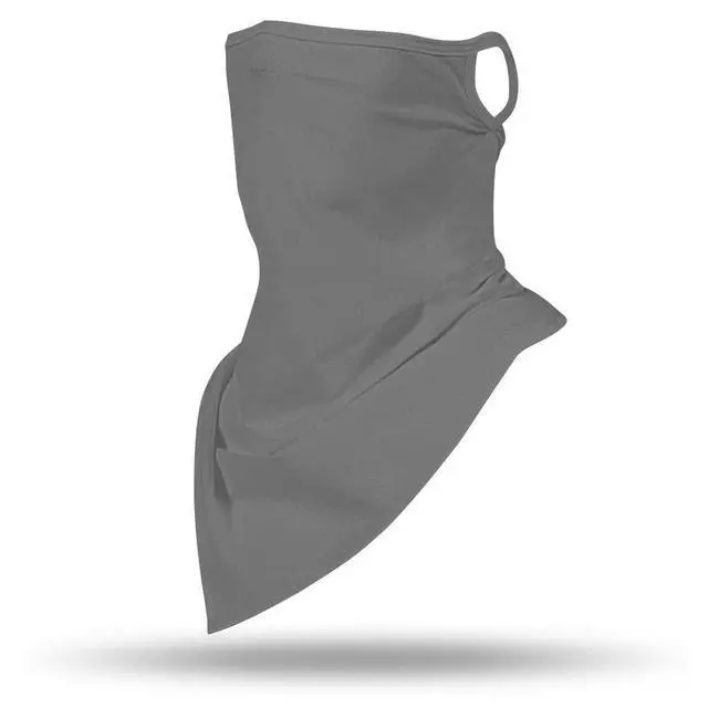 Alt view image 5 of 7 - YAYOUREL Solid Gray Grey Neck Gaiter Face Mask Covering Bandanas for Men Women Summer UV Face Scarf Mask Cover Ear Loop Hole Triangle Facemask Headwear for Fishing Running Cycling Hiking