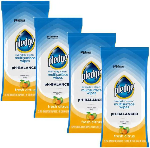Main image of Pledge Multisurface Cleaning Wipes, pH Balanced, Fresh Citrus, 25 Count (Pack of 4, 100 Total Wipes)