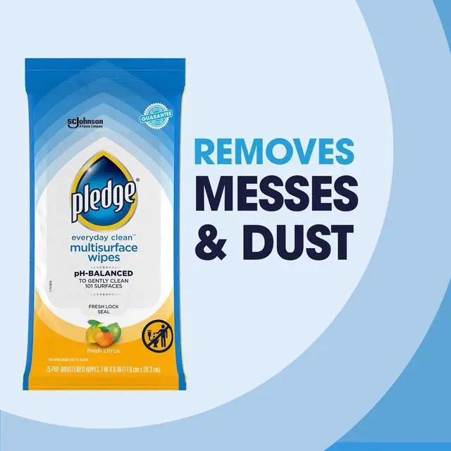 Alt view image 3 of 7 - Pledge Multisurface Cleaning Wipes, pH Balanced, Fresh Citrus, 25 Count (Pack of 4, 100 Total Wipes)