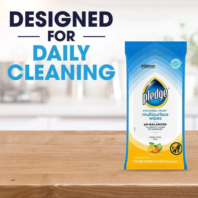 Alt view image 6 of 7 - Pledge Multisurface Cleaning Wipes, pH Balanced, Fresh Citrus, 25 Count (Pack of 4, 100 Total Wipes)