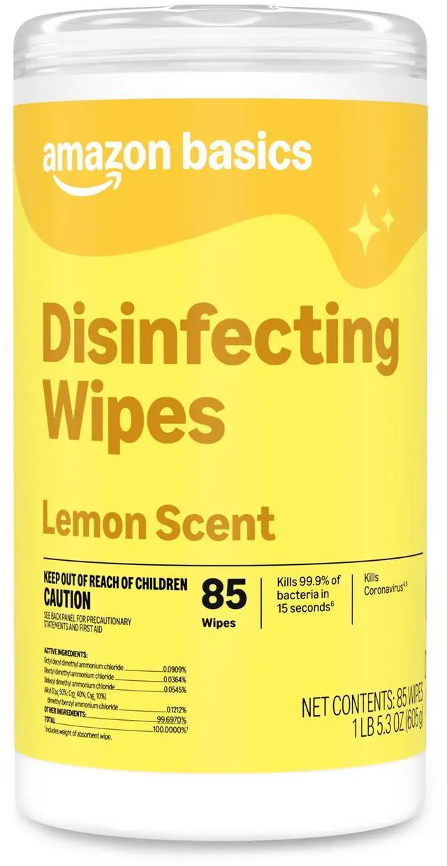Main image of Amazon Basics Disinfecting Wipes, Lemon Scent, Thick All Purpose Cleaning Wipes, Sanitizes/Cleans/Disinfects/Deodorizes, 85 Count