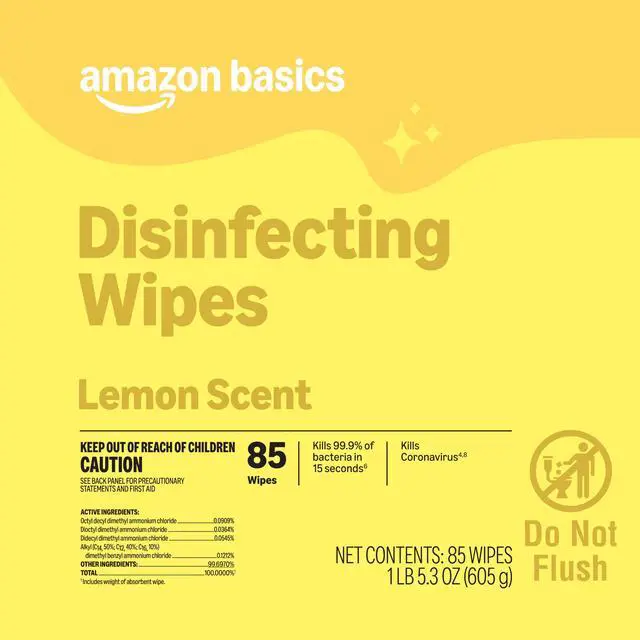 Alt view image 3 of 7 - Amazon Basics Disinfecting Wipes, Lemon Scent, Thick All Purpose Cleaning Wipes, Sanitizes/Cleans/Disinfects/Deodorizes, 85 Count