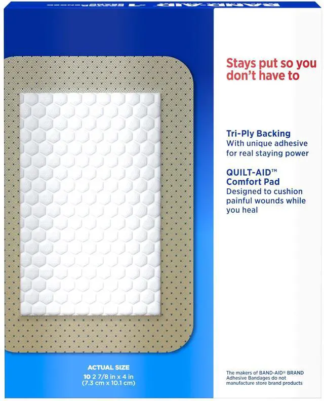 Alt view image 7 of 7 - Band-Aid, Brand Tru-Stay Adhesive Pads, Large Sterile Sheer Bandages for First Aid and Wound Care, Large Pad Covers and Protects Minor Cuts, Scrapes and Burns, Lightweight, Large Size, 10 Count