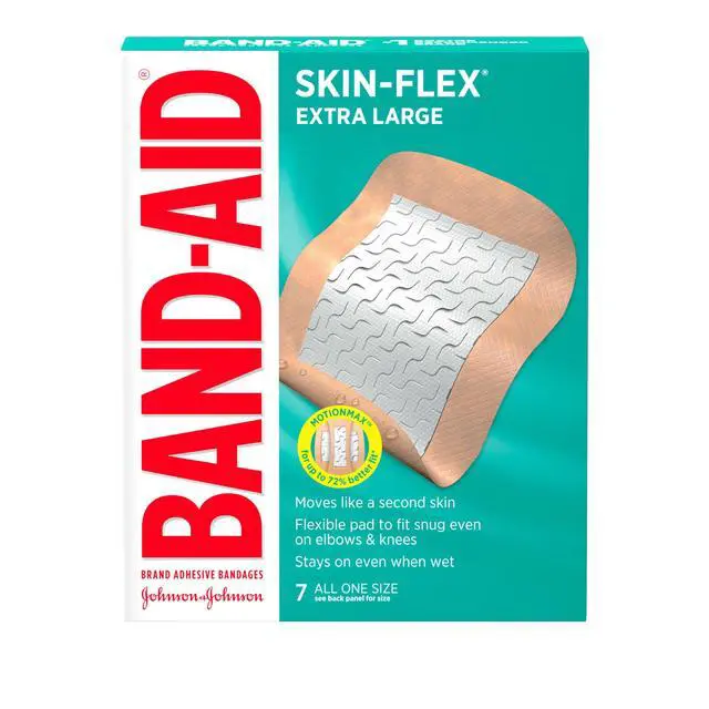 Alt view image 6 of 7 - BAND-AID Brand Skin-Flex Adhesive Bandages for First Aid and Wound Care of Minor Cuts and Scrapes & Burns, Flexible Sterile Bandages for Fingers & Knees, Extra Large, All One Size, 7 ct
