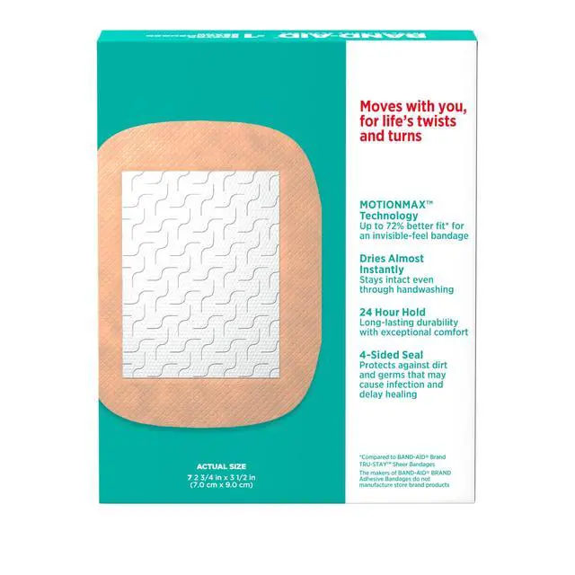 Alt view image 7 of 7 - BAND-AID Brand Skin-Flex Adhesive Bandages for First Aid and Wound Care of Minor Cuts and Scrapes & Burns, Flexible Sterile Bandages for Fingers & Knees, Extra Large, All One Size, 7 ct