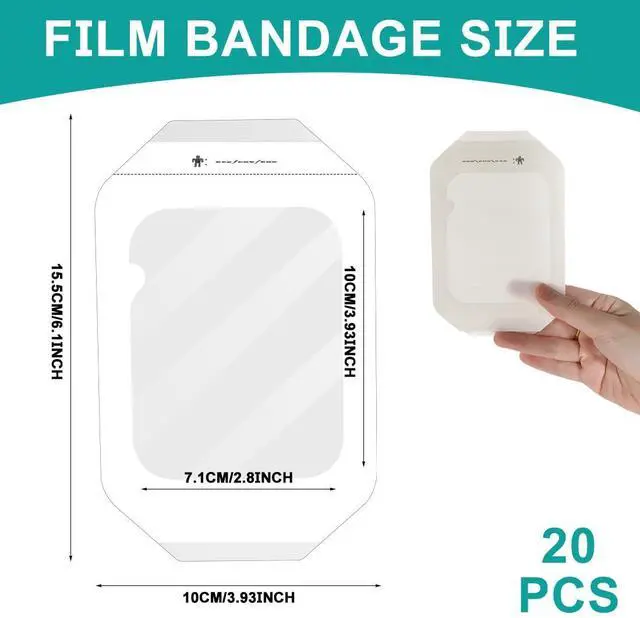 Alt view image 2 of 7 - Transparent Film Dressing 4" x 5" Waterproof Wound Bandage Adhesive Patch for Post Surgical Shower IV Shield 20 Packs