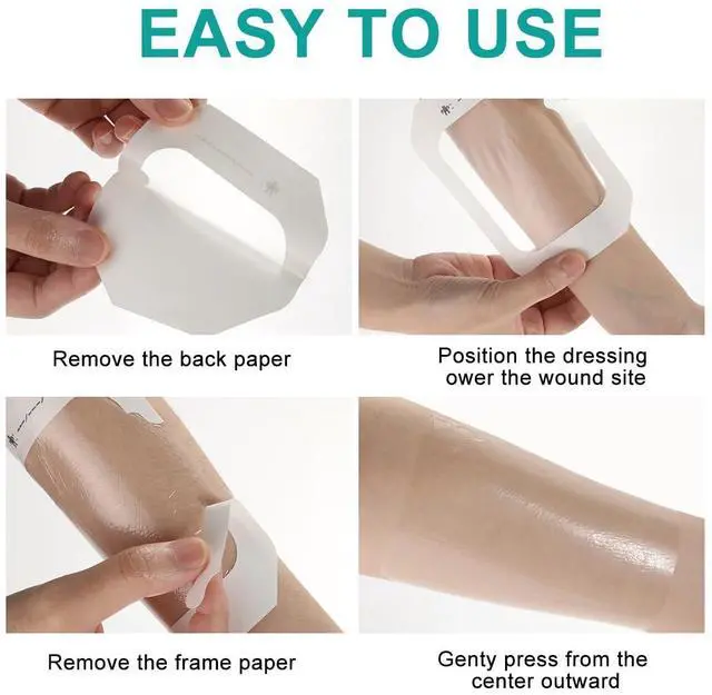 Alt view image 5 of 7 - Transparent Film Dressing 4" x 5" Waterproof Wound Bandage Adhesive Patch for Post Surgical Shower IV Shield 20 Packs