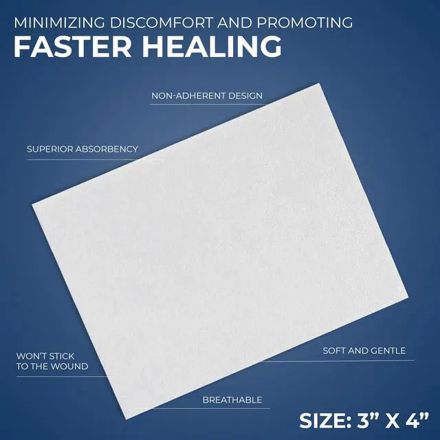 Alt view image 2 of 5 - MED PRIDE Sterile Non Stick Pads for Wound Care and Wounds, Highly Absorbent, Painless Removal, Individually Wrapped (3x4 Inch (Pack of 100))