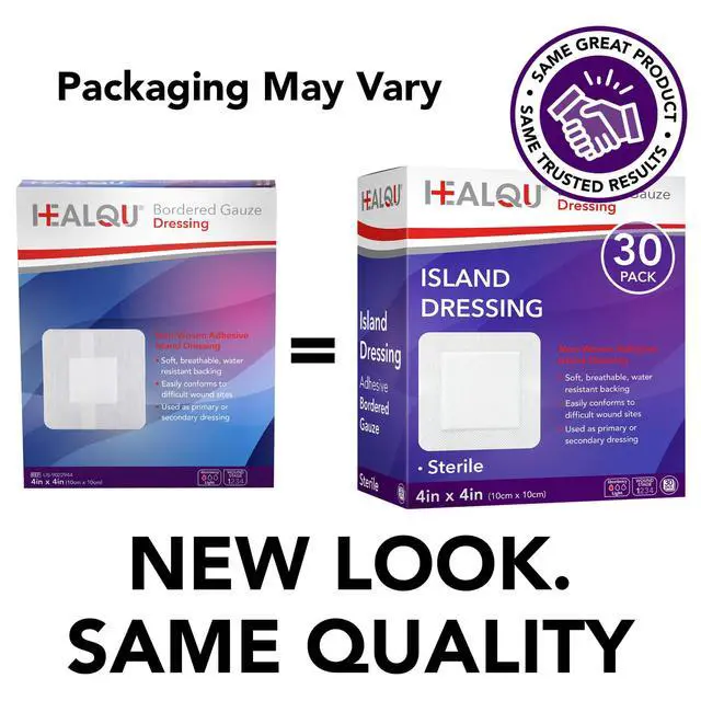 Alt view image 2 of 7 - HEALQU Island Dressing - 4"x4", 30 Count - Bordered Gauze Sterile Individually Wrapped Gauze Pads, Water-Resistant, Non-Woven Backing - Soft and Breathable Wound Dressing for First Aid and Medical
