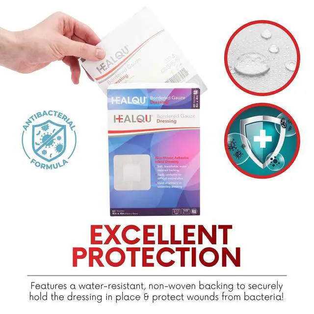 Alt view image 5 of 7 - HEALQU Island Dressing - 4"x4", 30 Count - Bordered Gauze Sterile Individually Wrapped Gauze Pads, Water-Resistant, Non-Woven Backing - Soft and Breathable Wound Dressing for First Aid and Medical