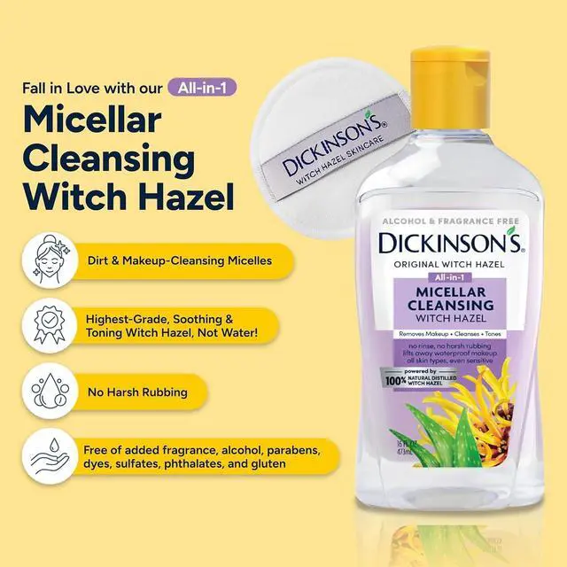 Alt view image 2 of 7 - Dickinson's Micellar Cleansing Witch Hazel, An All-in-1 Makeup Remover, Pore Refiner, Skin Cleanser and Toner; Alcohol Free with Aloe, for Sensitive Skin, 16oz