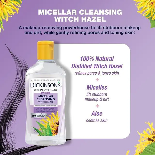 Alt view image 3 of 7 - Dickinson's Micellar Cleansing Witch Hazel, An All-in-1 Makeup Remover, Pore Refiner, Skin Cleanser and Toner; Alcohol Free with Aloe, for Sensitive Skin, 16oz