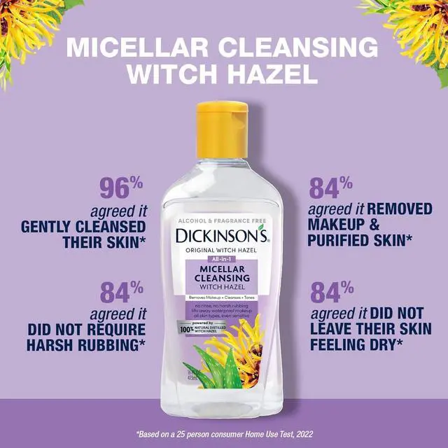 Alt view image 4 of 7 - Dickinson's Micellar Cleansing Witch Hazel, An All-in-1 Makeup Remover, Pore Refiner, Skin Cleanser and Toner; Alcohol Free with Aloe, for Sensitive Skin, 16oz