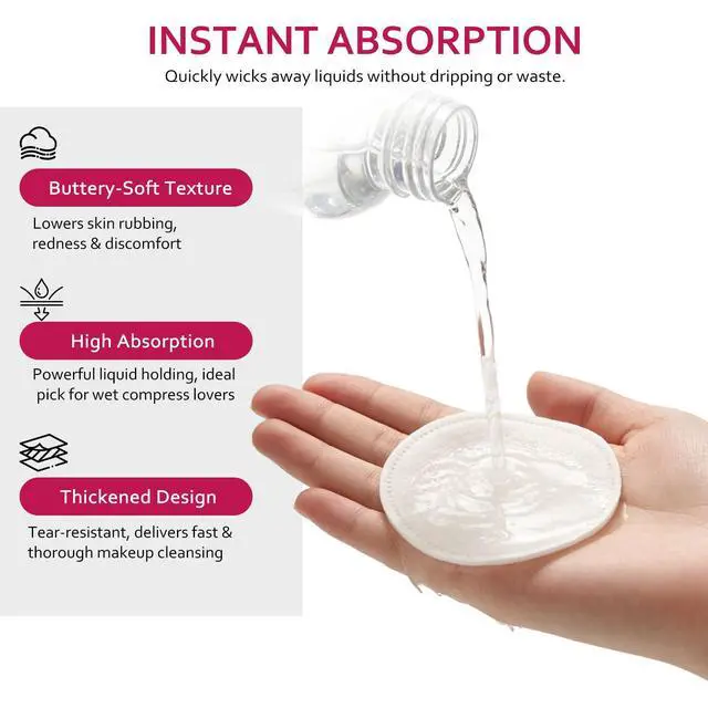 Alt view image 4 of 7 - 600 PCS Cotton Rounds100 Count (Pack of 6)-Soft, Absorbent, 100% Pure Cotton Face Pads for Makeup Removal, Skincare, Skin Care and Gentle Facial Cleansing - Lint Free Stitched Pads
