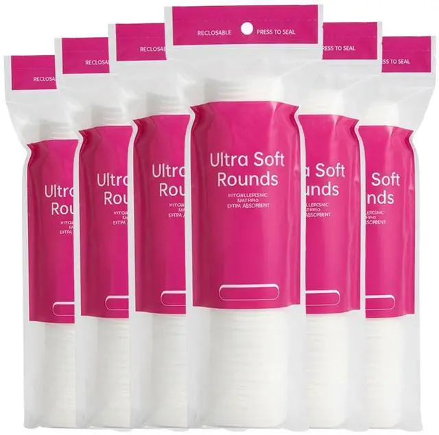 Main image of 600 PCS Cotton Rounds100 Count (Pack of 6)-Soft, Absorbent, 100% Pure Cotton Face Pads for Makeup Removal, Skincare, Skin Care and Gentle Facial Cleansing - Lint Free Stitched Pads