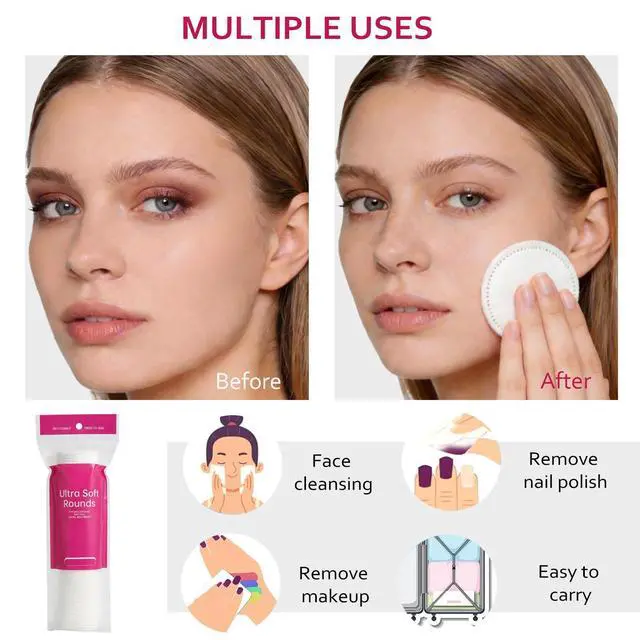 Alt view image 6 of 7 - 600 PCS Cotton Rounds100 Count (Pack of 6)-Soft, Absorbent, 100% Pure Cotton Face Pads for Makeup Removal, Skincare, Skin Care and Gentle Facial Cleansing - Lint Free Stitched Pads
